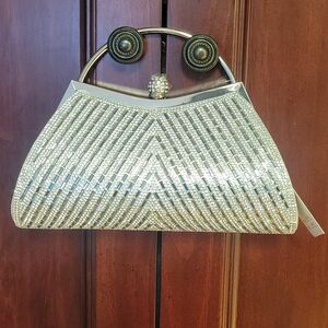 Glamorous Silver Beaded Evening Bag